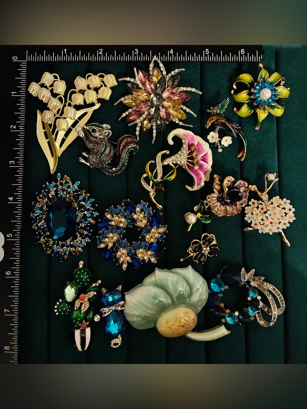 Lot 15 Statement Crystal Rhinestone Brooch Floral Cat Bird Squirrel Jewelry Gift
